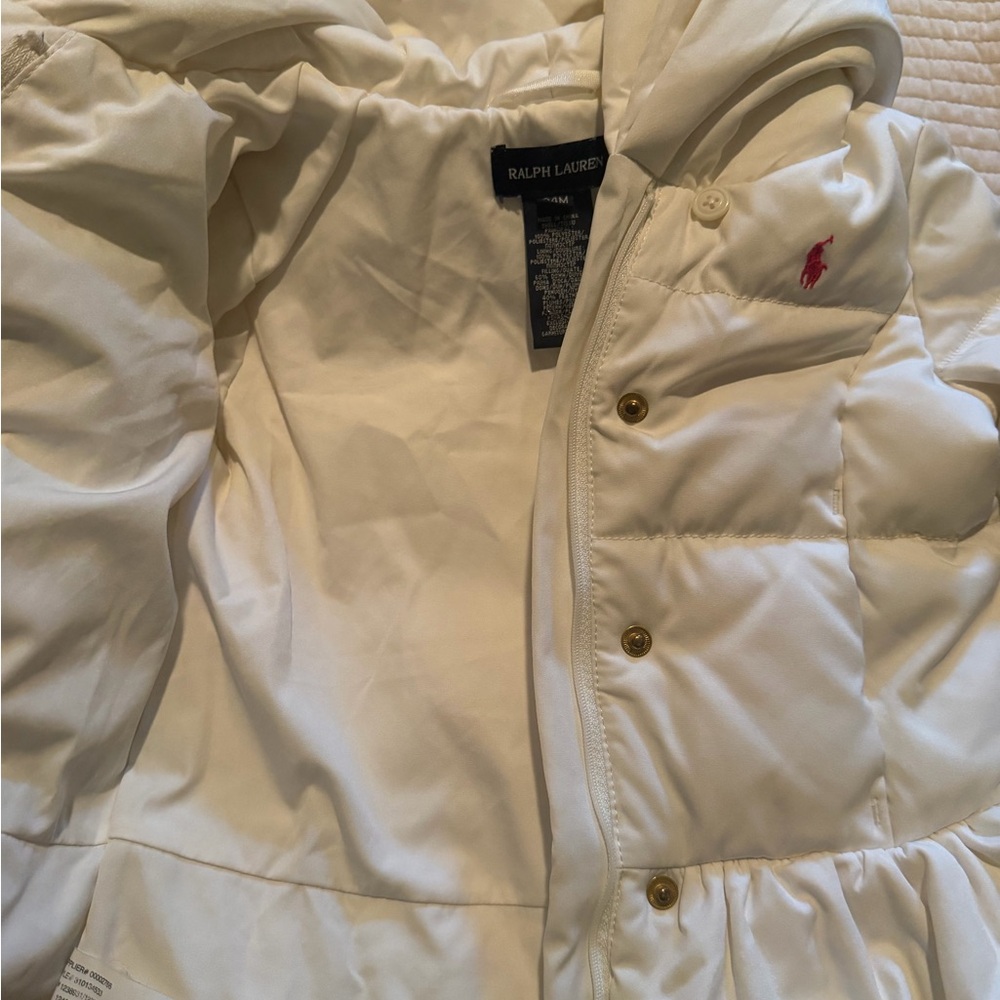 Ralph Lauren White Quilted Hooded Jacket with Pink Pony - Picture 6 of 8